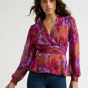 Sofia Vergara Floral Wrap Top - Pink and Purple